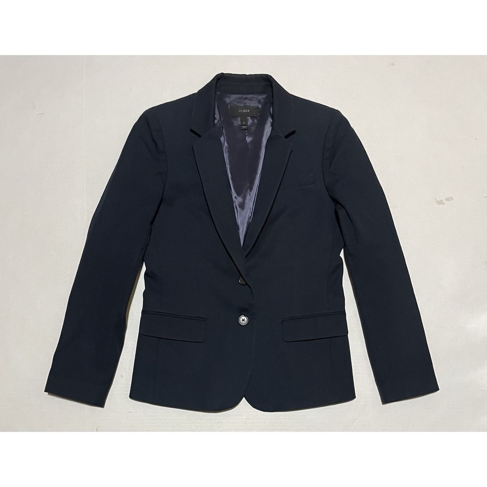 J.Crew Navy Blue Stretch Cotton Blend Blazer Jacket Women's Size 6 Schoolboy
